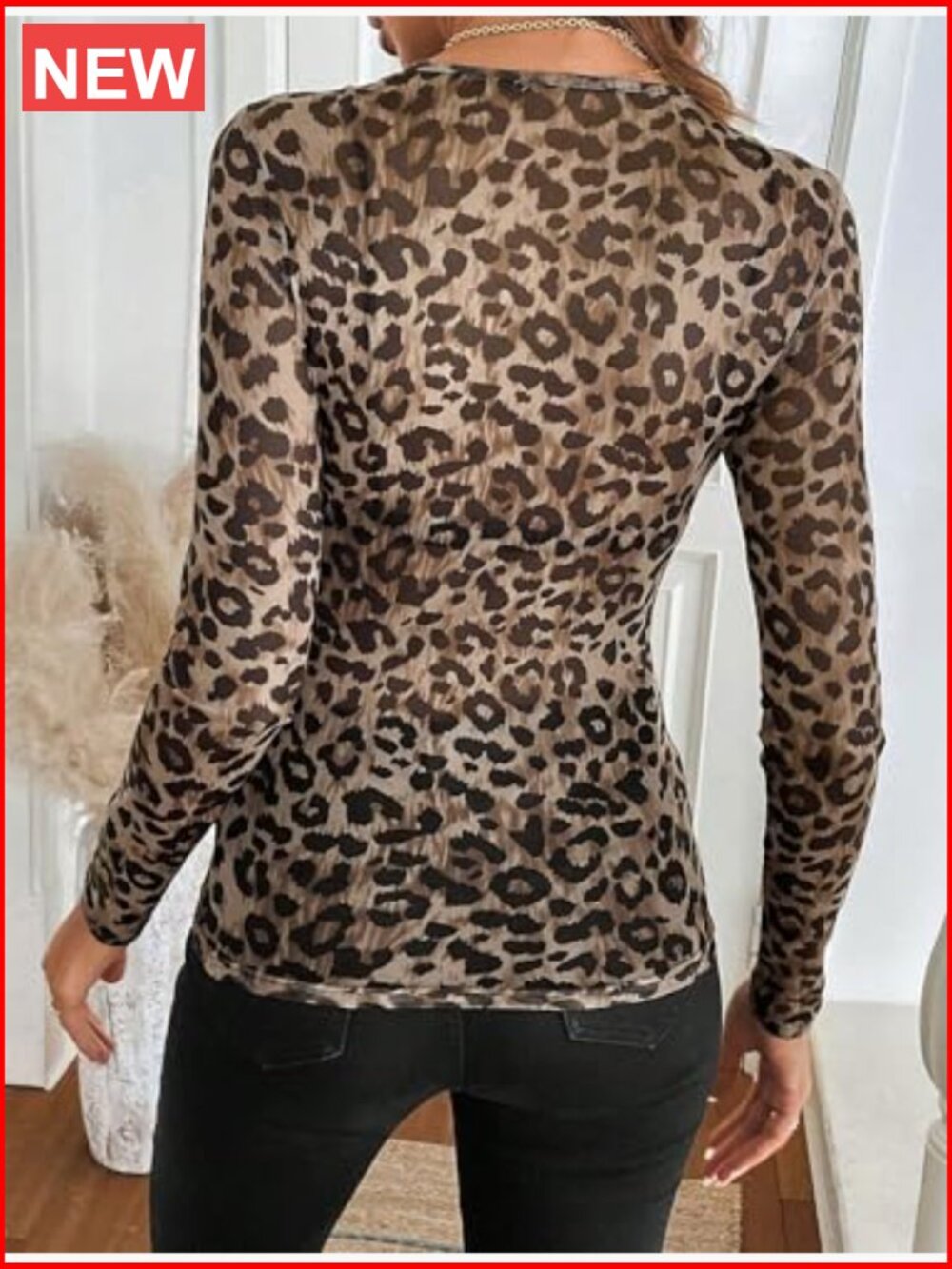 Mesh Lace Long Sleeve Crewneck Slim Fitted See Through Blouse - Picture 3 of 6